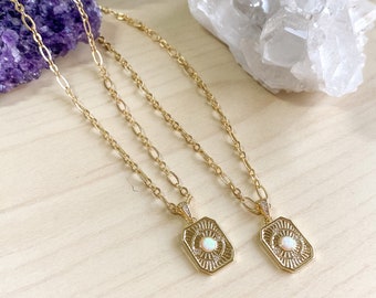 Opal Tag Pendant Necklace, Boho Opal Necklace, Celestial Opal Necklace