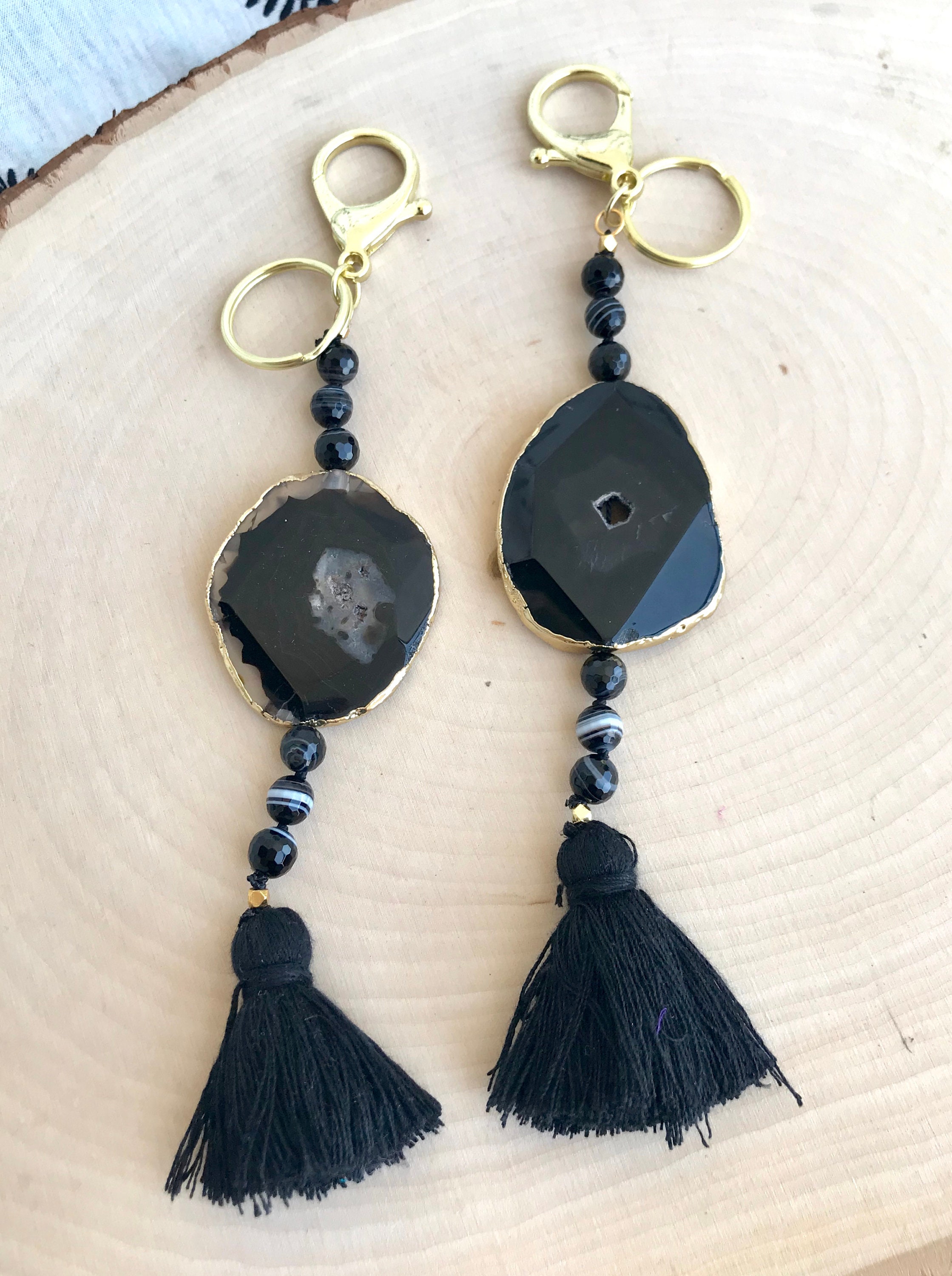 Black Agate Tassel Bag Charm