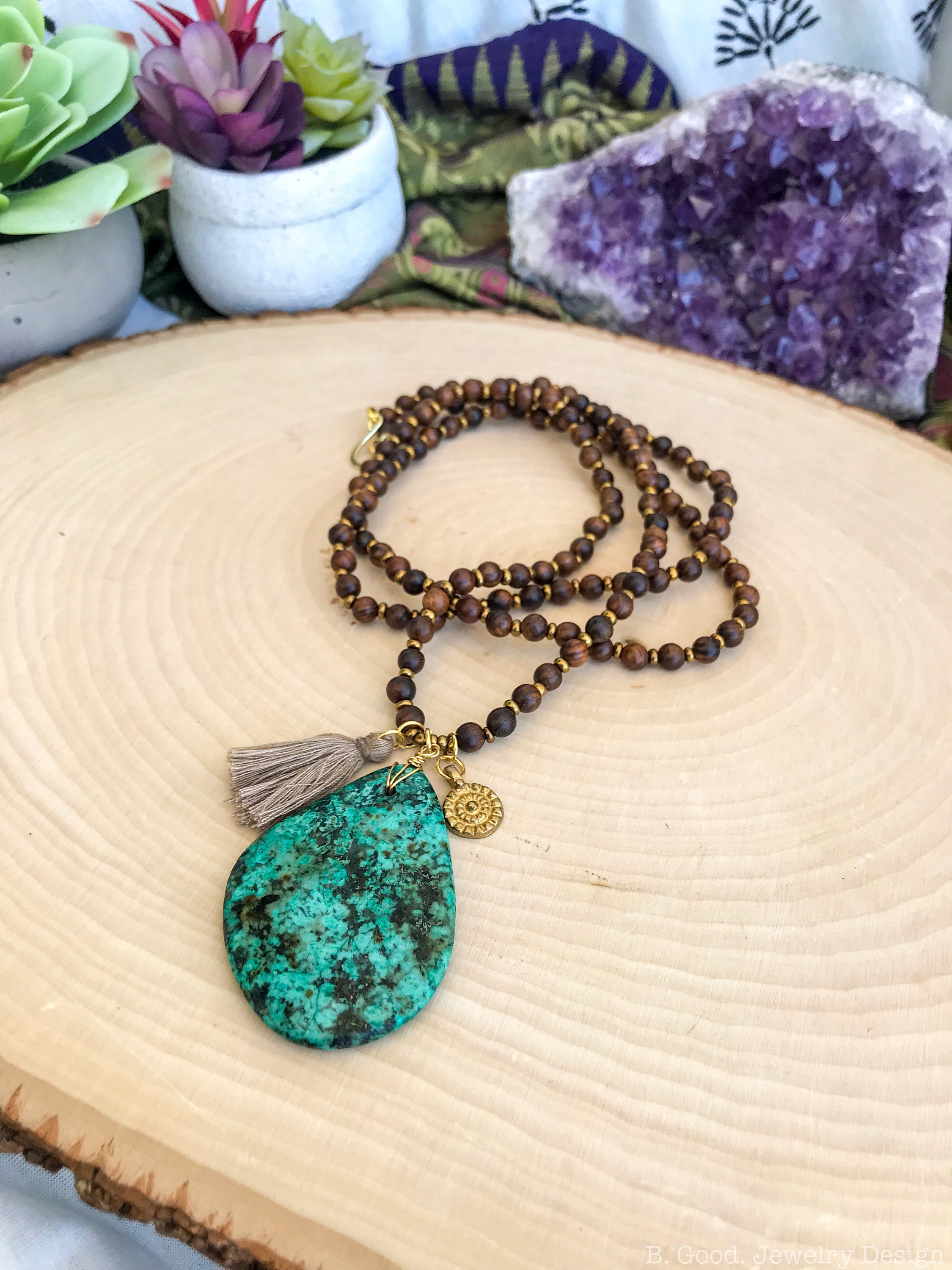 African Turquoise & Sandalwood Necklace