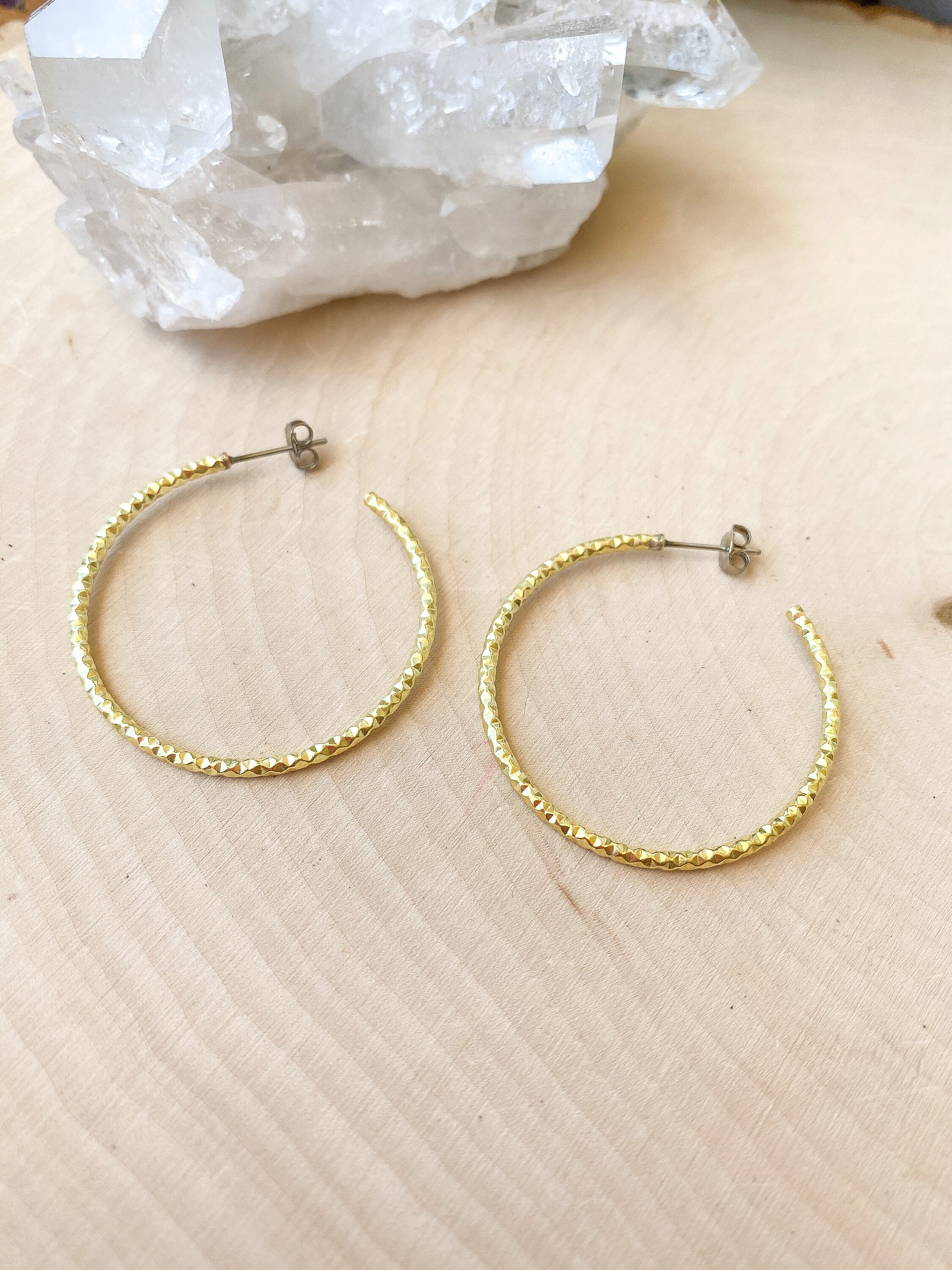 Textured Brass Hoop Earrings, Boho Hoop Earrings, Simple Hoop Earrings