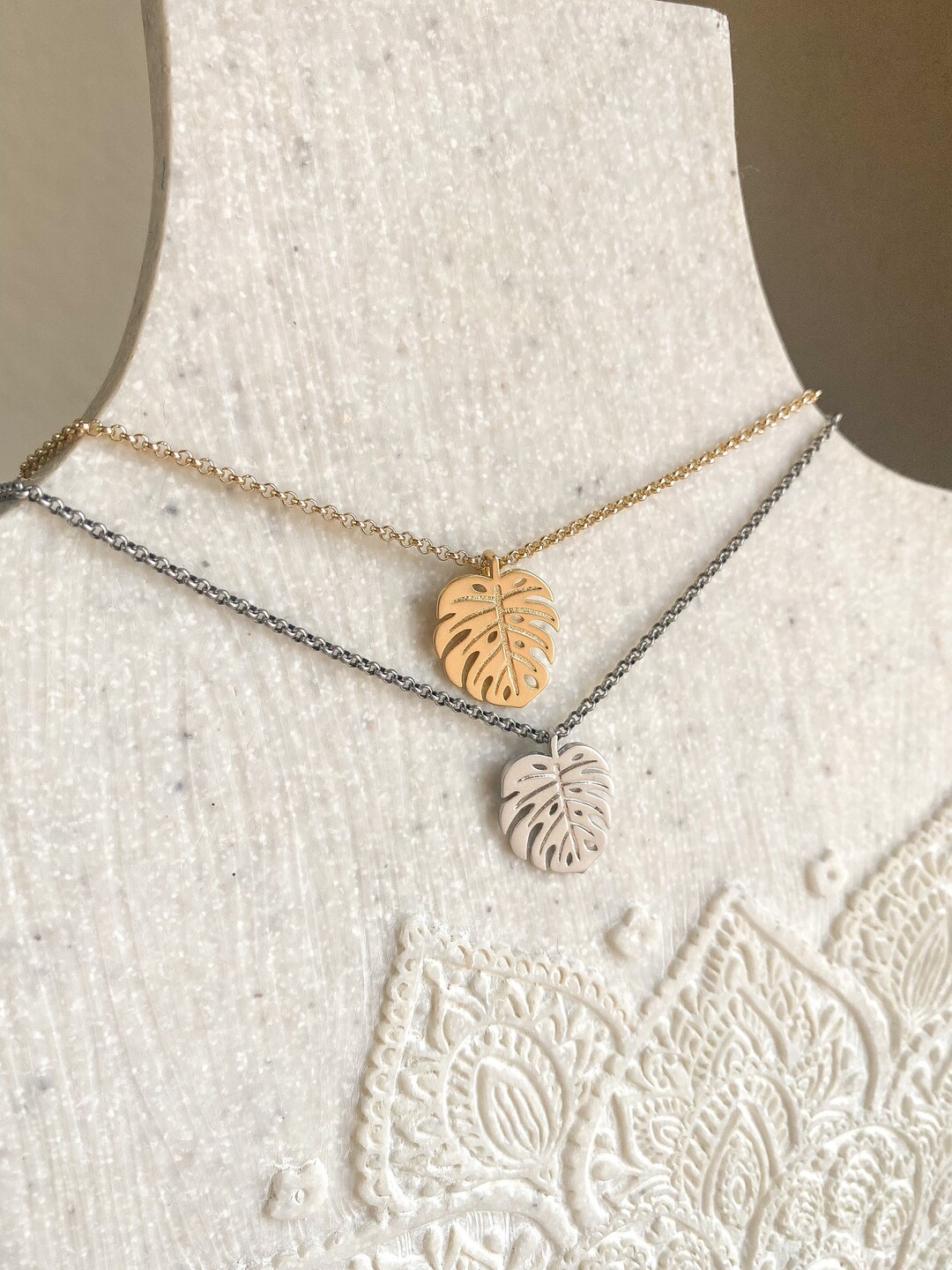 Monstera Leaf Charm Necklace, Gold Monstera Leaf, Monstera