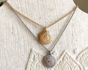 Boho Medallion Necklace, Simple Boho Necklace, Gold or Silver Boho Necklace