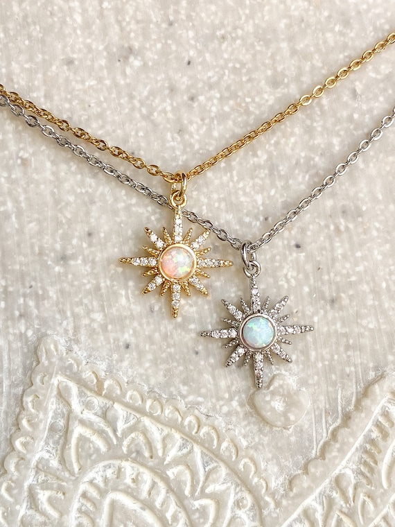 Opal Star Necklace, Opal Star Charm, Celestial Opal Necklace