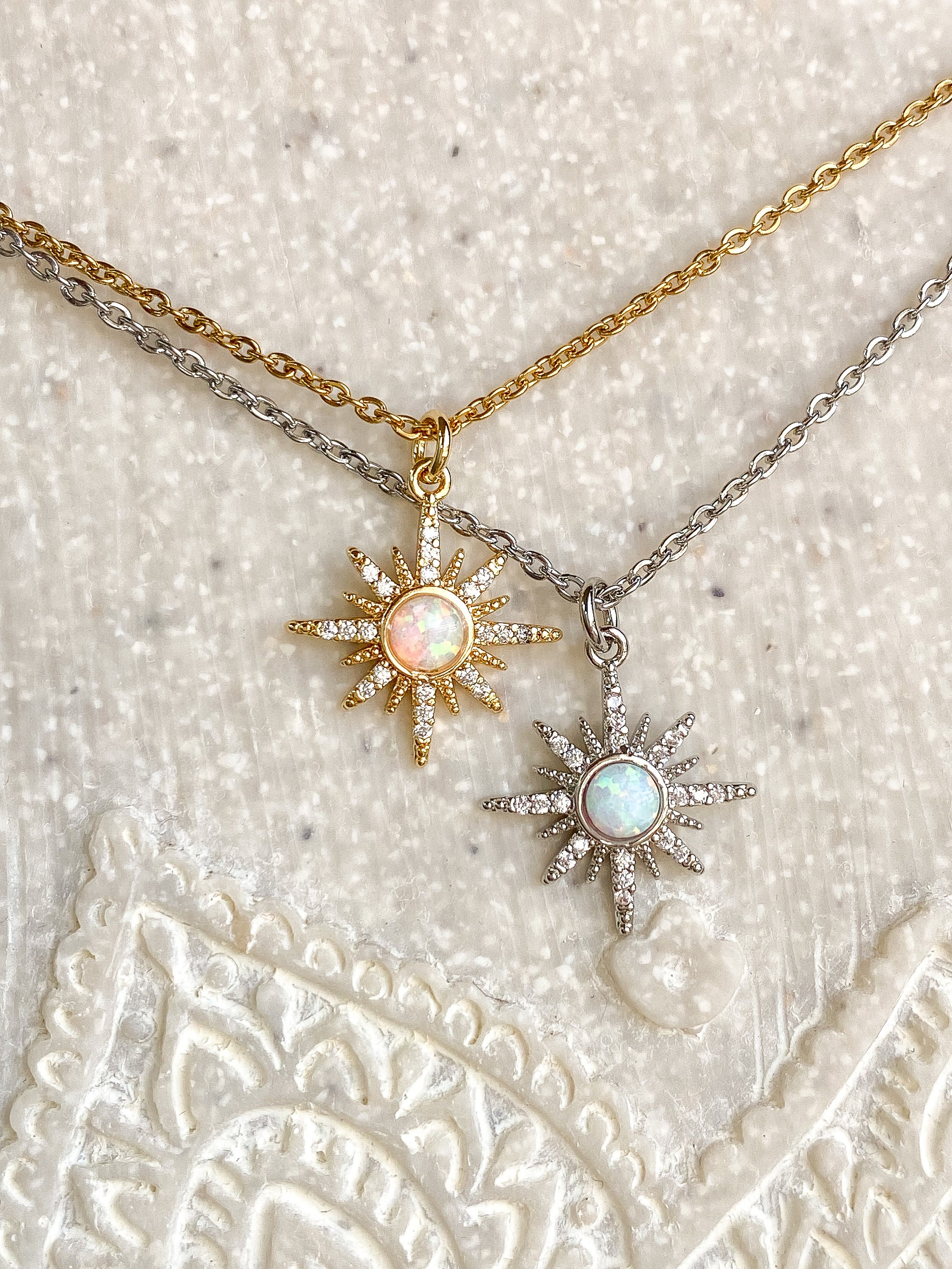 Opal Star Necklace Opal Star Charm Celestial Opal Necklace