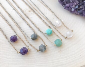 Simple Gemstone Necklace, Amethyst , Labradorite, Rose Quartz, Amazonite