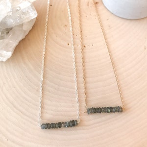 Labradorite Bar Necklace, Gemstone Necklace, Minimalist Necklace, Simple, Delicate