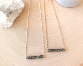 Labradorite Bar Necklace, Gemstone Necklace, Minimalist Necklace, Simple, Delicate