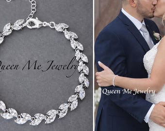 Dainty Cz Marquise Leaf Vine Tennis Bracelet for a Wedding Bride Mother of the Bride Bridesmaids Bracelet Bridal Jewelry Gift for her, LILLY