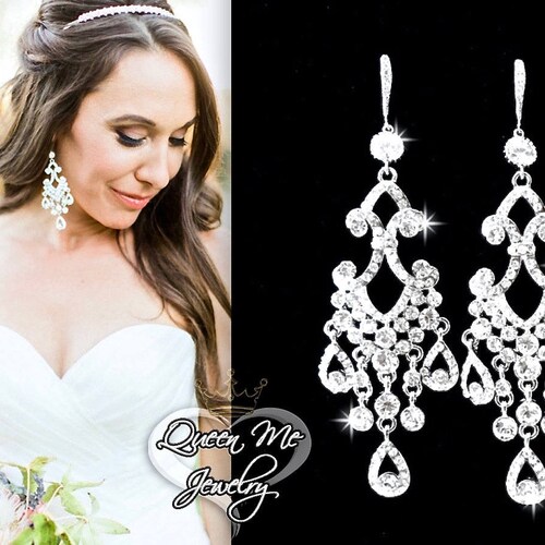 LOU - Long European Art Deco Crystal, Pendant Bridal Classic Style Earrings