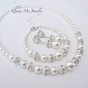 Pearl Wedding Jewelry SET for a Bride Mother of the Bride Pearl Necklace Bracelet Earrings Plus Size Bridal Jewelry Gift for her, DESTINY2 image 2