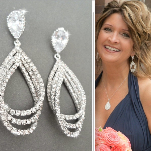 Crystal teardrop earrings, Sterling posts, Triple Layer, Crystal statement earrings, Crystal earrings ~ Brides earrings, Wedding earrings