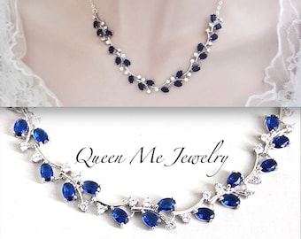 Navy Sapphire Blue Vine and Branches Necklace Something Blue for a Bride Mother of the Bride Bridal Dainty Cz Wedding Jewelry Gift, IVY