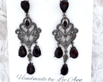 Black Crystal Chandelier Statement Earrings Victorian Teardrop Jet Gothic Boho Wedding Earrings EXOTIC Bridal Earrings, Bridal Jewelry