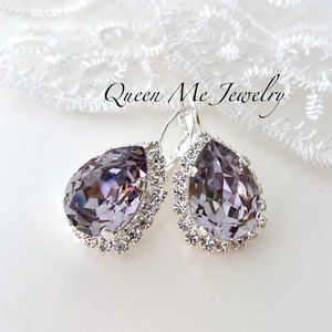 Purple Halo Crystal Teardrop Earrings for a Wedding Bride Bridesmaids Earrings, Smoky Mauve, Bridal Jewelry GIFT for her. SOPHIA