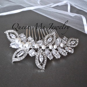 Wedding Hair Comb for a Bride Pearl and Cz Bridal Hairpiece Wedding Accessories Hair Jewelry Vine hairpiece Pearl Hair Comb. LILLY