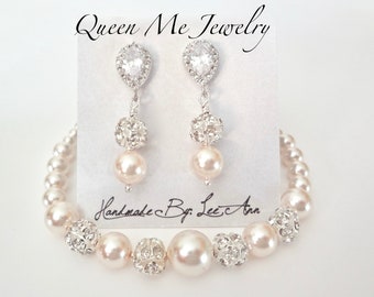 Pearl Jewelry SET for a Bride Bridesmaids Mother of the Bride Graduating Pearl Bracelet Pearl Earrings Wedding Bridal Gift for her, DESTINY