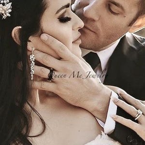 Bridal Earrings, Long Thin Cz Leaf Vine Chandelier Wedding Earrings, Bridesmaids Earrings, Marquise Statement Earrings, Bridal Jewelry.LILLY