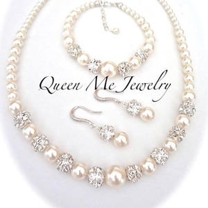 Pearl Jewelry SET, Necklace Earrings AND Bracelet, Wedding Bridal Jewelry For a Bride, Mother of the Bride, Bridesmaids Gift. DESTINY