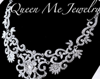 Statement Necklace Crystal Bib Necklace for a Bride Wedding Pageant Prom Victorian Boho Chic Bib Necklace Bridal Jewelry Gift for Her.ALEXIS