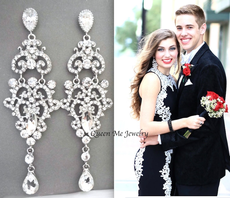 Bridal Jewelry Pageant Prom Earrings Sterling posts Statement Wedding Earrings for a Bride LEXI Long Crystal Chandelier Earrings