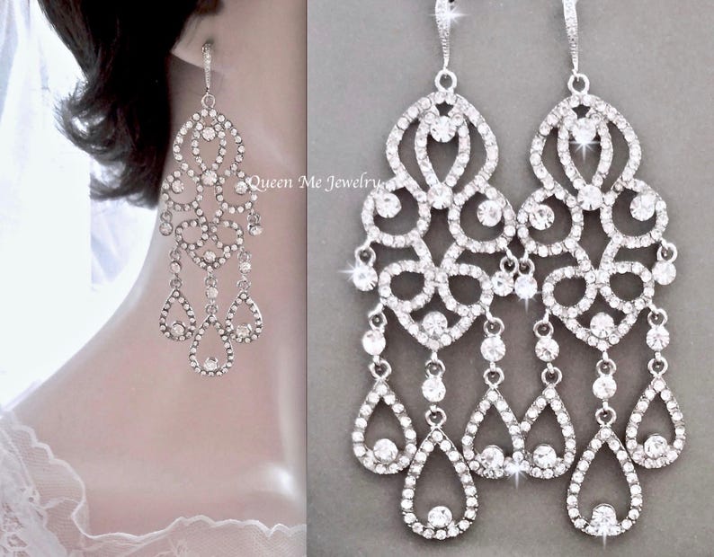 Long Crystal Chandelier Earrings For A Bride Sterling Ear Image 0