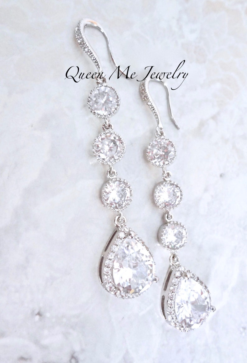 Long Cz Statement Earrings Chandelier Earrings For a Bride Etsy