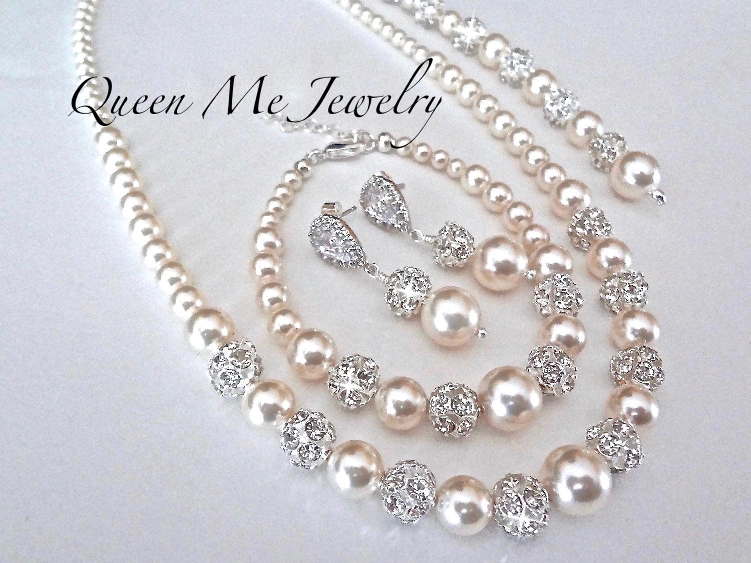 Teardrop Pearl Jewelry Set • Bridal Pearl Necklace & Earrings • Pearl Jewelry Set Trouwen Sieraden Sieradensets 