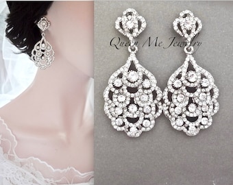 Crystal Chandelier Earrings For a Bride Mother of the Bride Bridesmaids Prom Earrings and Necklace Art Deco Gatsby Bridal Jewelry Set. NIA
