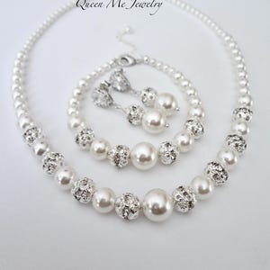 Pearl Wedding Jewelry SET for a Bride Mother of the Bride Pearl Necklace Bracelet Earrings Plus Size Bridal Jewelry Gift for her, DESTINY2 image 13