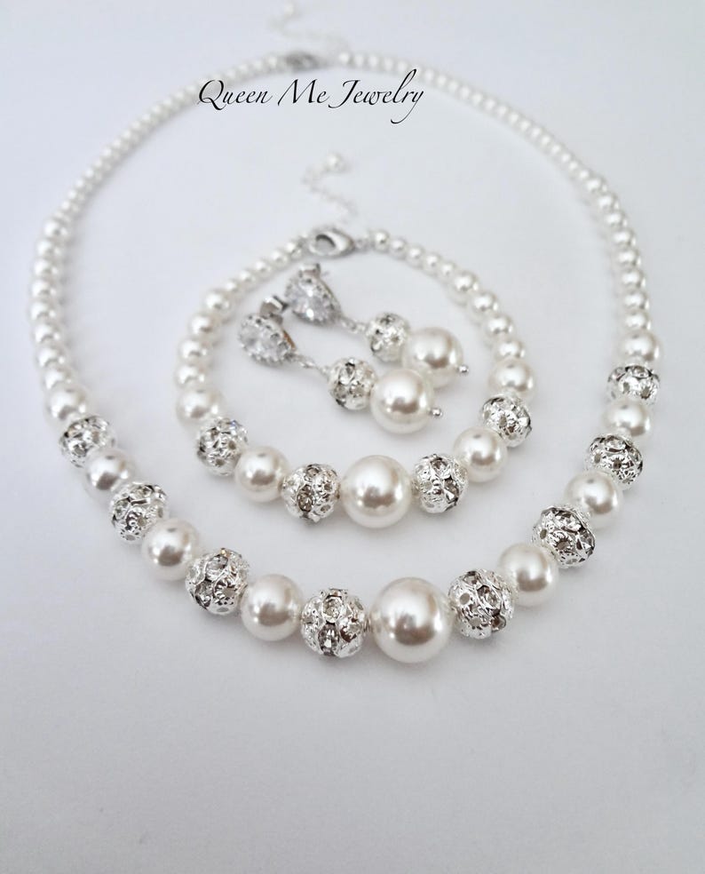 Pearl Wedding Jewelry SET for a Bride Mother of the Bride Pearl Necklace Bracelet Earrings Plus Size Bridal Jewelry Gift for her, DESTINY2 image 13