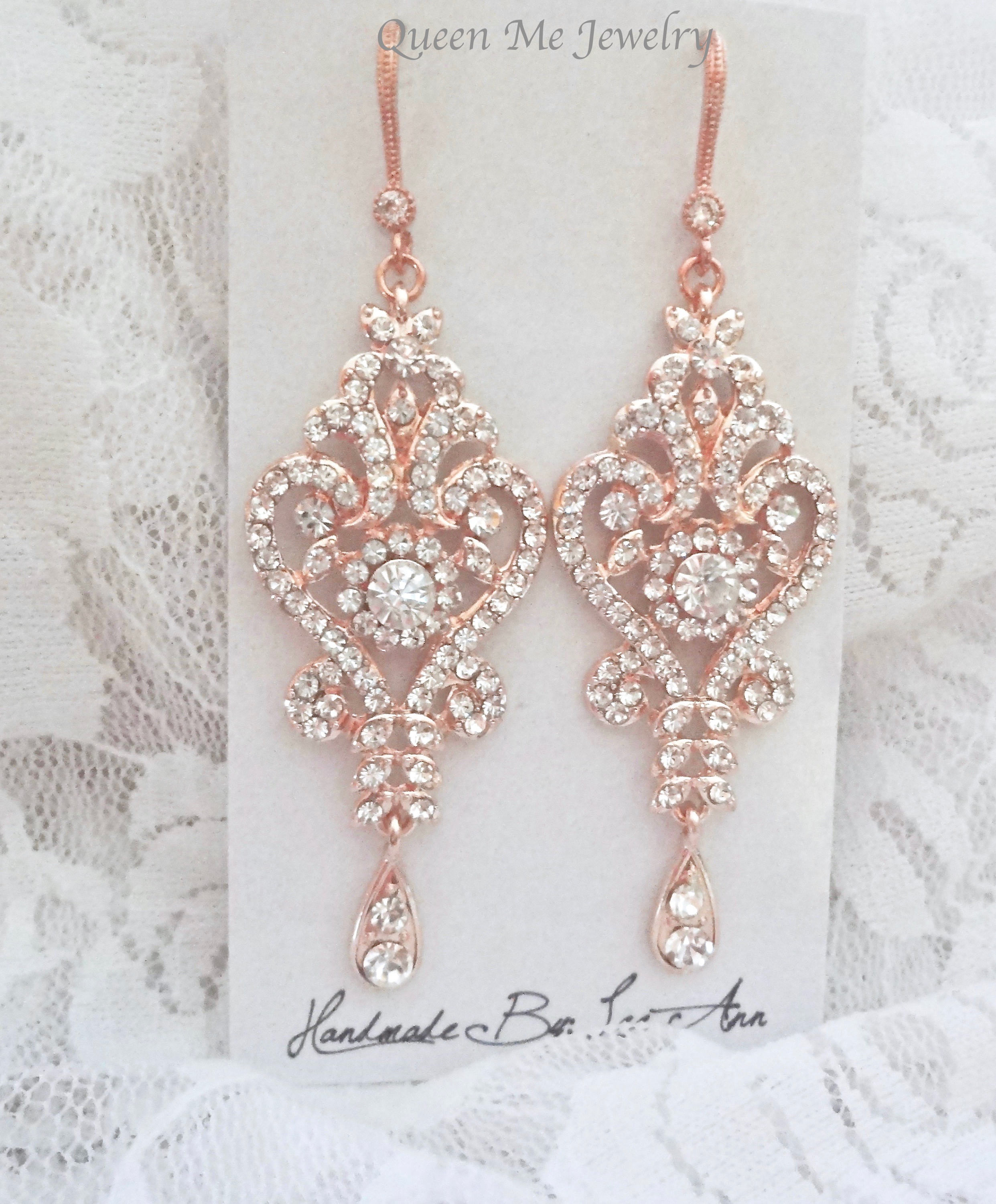 Rose gold Chandelier Earrings for a Bride Long Crystal Etsy