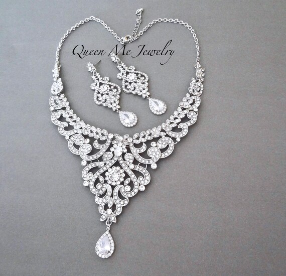 Crystal Statement Jewelry Set For A Bride Chandelier Earrings - Crystal Chain Chandelier Earrings Crystal Statement Jewelry Set For A Bride Chandelier Earrings - Crystal Chain Chandelier Earrings
