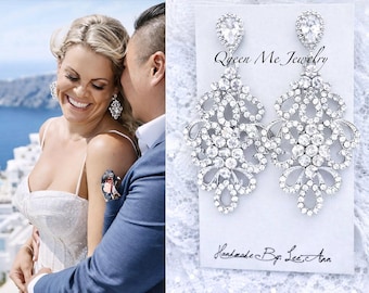 Crystal Chandelier Wedding Earrings for a Bride Bridesmaids Mother of the Bride Statement Earrings Prom Pageant Bridal Jewelry Gift. MEG