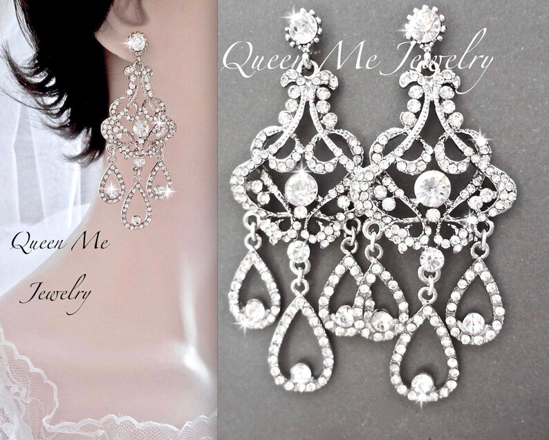Long Crystal Chandelier Earrings For A Bride Vintage Style Image 0