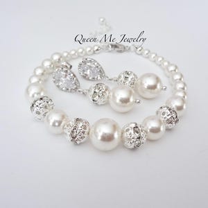 Pearl Wedding Jewelry SET for a Bride Mother of the Bride Pearl Necklace Bracelet Earrings Plus Size Bridal Jewelry Gift for her, DESTINY2 image 6