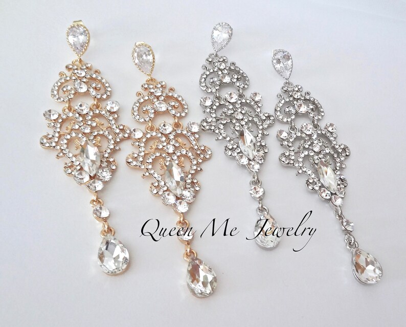 Bridal Jewelry Pageant Prom Earrings Sterling posts Statement Wedding Earrings for a Bride LEXI Long Crystal Chandelier Earrings