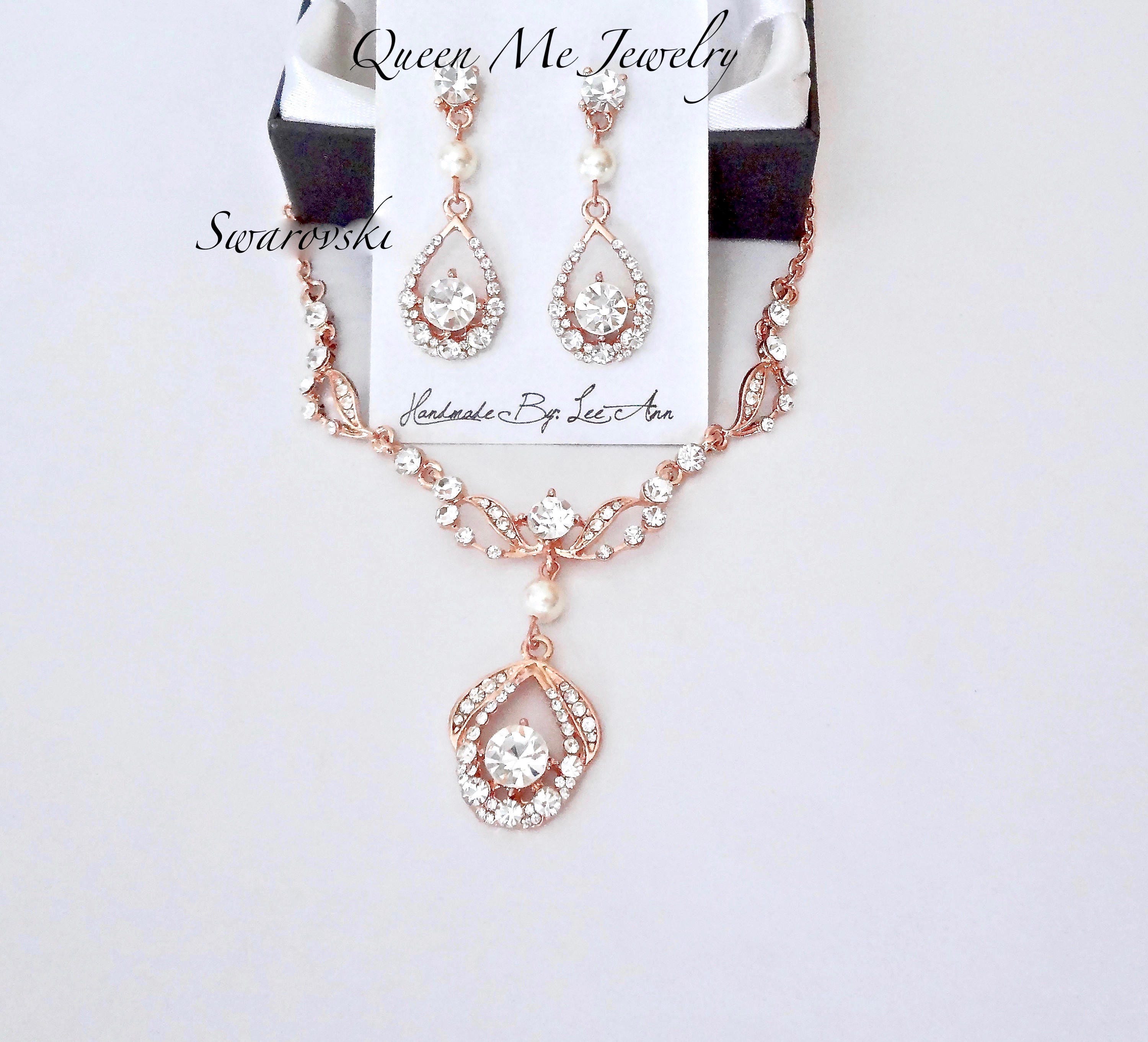 Rose Gold Jewelry SET for a Bride Bridesmaids Swarovski | Etsy
