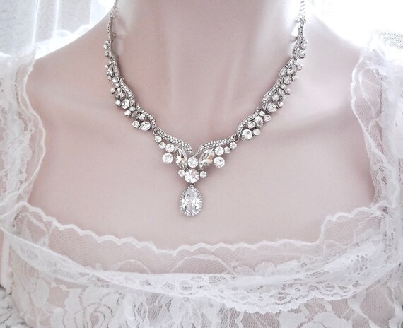 Crystal Bridal Necklace Wedding Necklace for Bride Cz | Etsy
