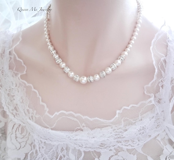 Pearl Wedding Jewelry SET for a Bride Mother of the Bride Pearl Necklace Bracelet Earrings Plus Size Bridal Jewelry Gift for her, DESTINY2