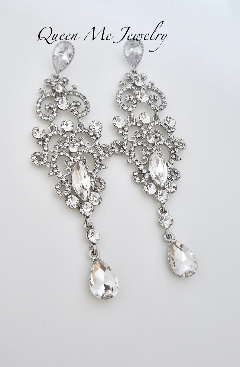 Bridal Jewelry Pageant Prom Earrings Sterling posts Statement Wedding Earrings for a Bride LEXI Long Crystal Chandelier Earrings