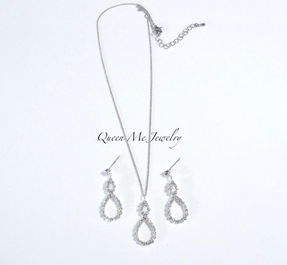Dainty Crystal Infinity Wedding Jewelry Set Earrings Necklace for a Bride Eternity Eternal Love for Wife Girlfriend Bridal Gift for her