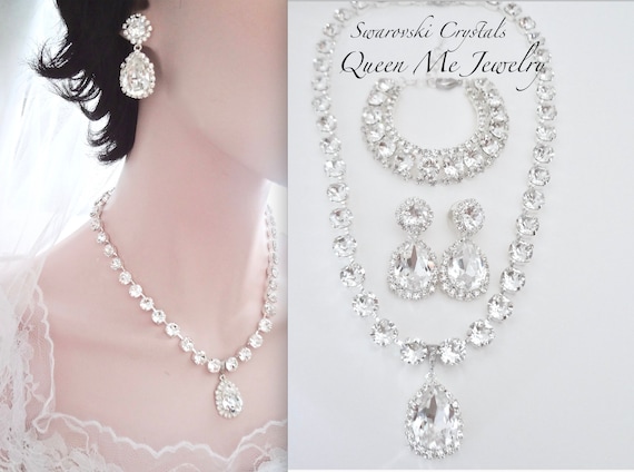 Crystal Necklace Earring Corona Boda Nupcial Dama de honor Baile de graduación Joyería Set Chic