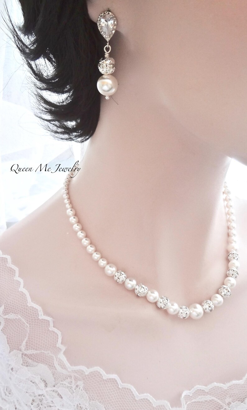 Pearl Wedding Jewelry SET for a Bride Mother of the Bride Pearl Necklace Bracelet Earrings Plus Size Bridal Jewelry Gift for her, DESTINY2 image 3