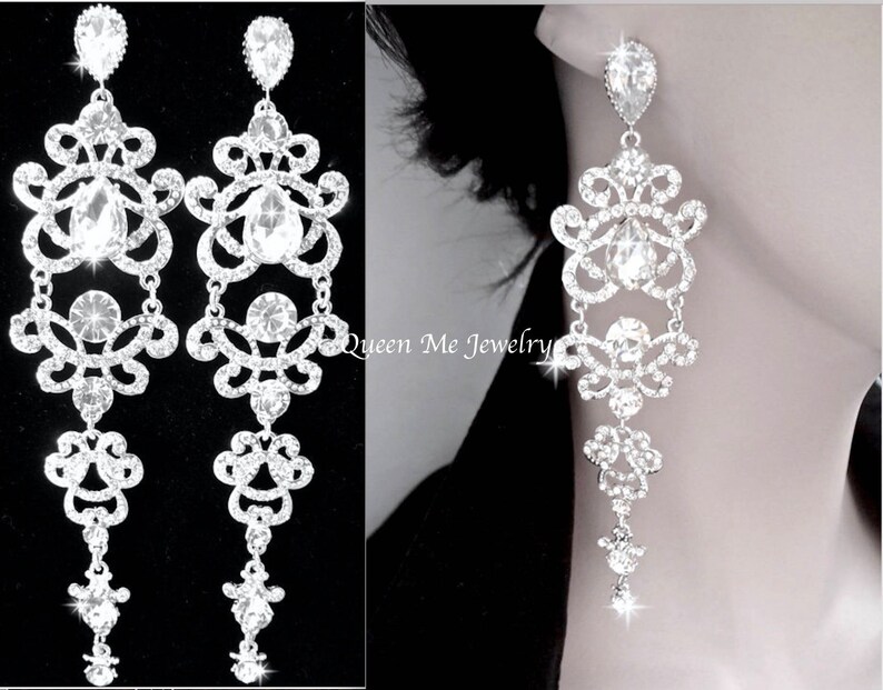 Long Crystal Chandelier Earrings For A Bride Statement Image 0