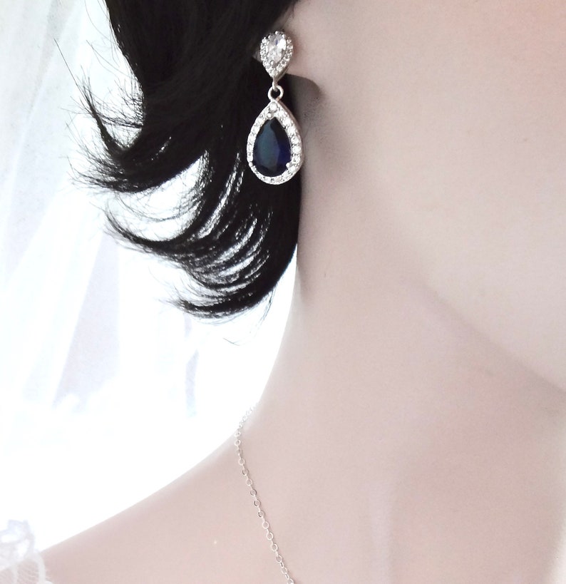 Sparkling Cz Sapphire Blue Bridal Earrings Gift for her Teardrop Wedding Earrings for a Bride Something Blue SEE VIDEO
