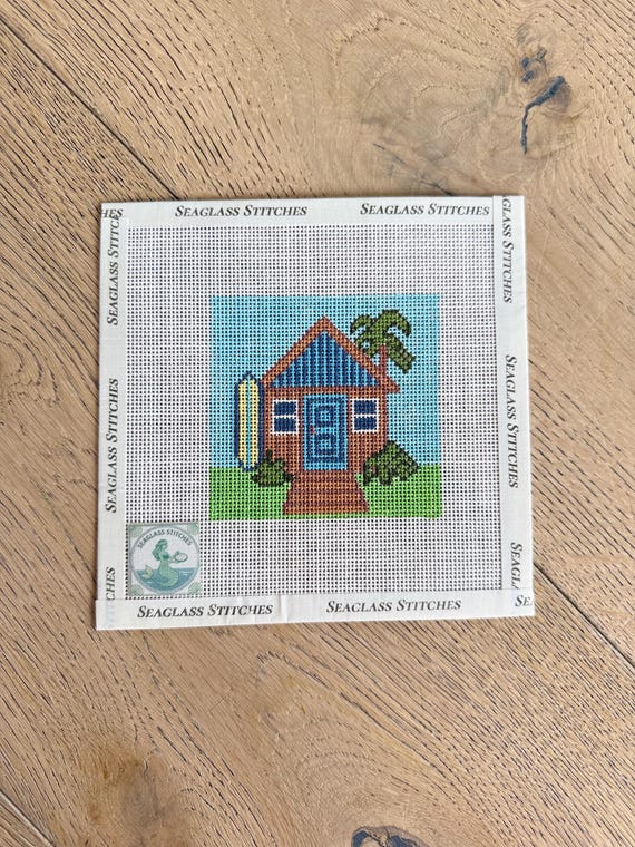 Tropical Rain Forest Hut Needlepoint Canvas | Hand-Painted 18 Mesh | 6x6 Canvas | 3x3 Design