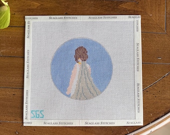 Lienzo de punto de aguja para novia – Adorno de boda redondo de 10 cm – Lienzo de 18 mallas pintado a mano – Regalo nupcial, recuerdo de boda, adorno personalizado para la novia