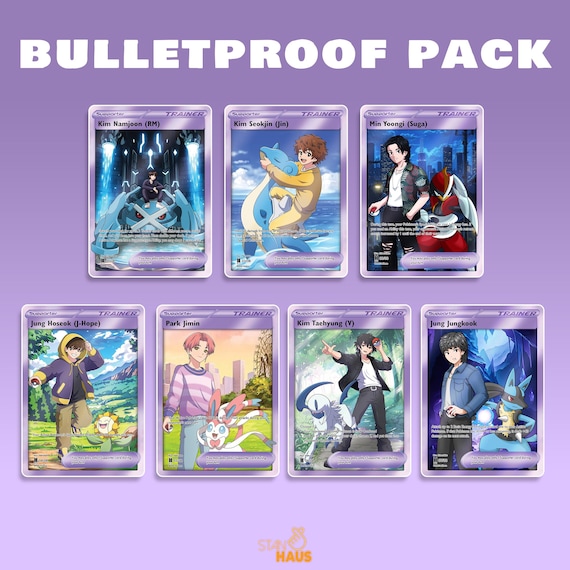 Bulletproof Pack | Jungkook | Taehyung | K-pop Collectible Cards | Monster Trainer Style | Fanmade Kpop Merch | Army | Bts Merch