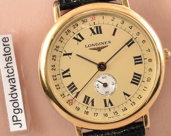 Vintage LONGINES Charleston L171.5242 watch BOX Roman Gold Small Second QZ Quartz Men's 80s
