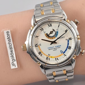 Vintage Seiko Yacht Timer watch BOX 8M37-7000 White Dial Chronograph Quartz Men's 90s